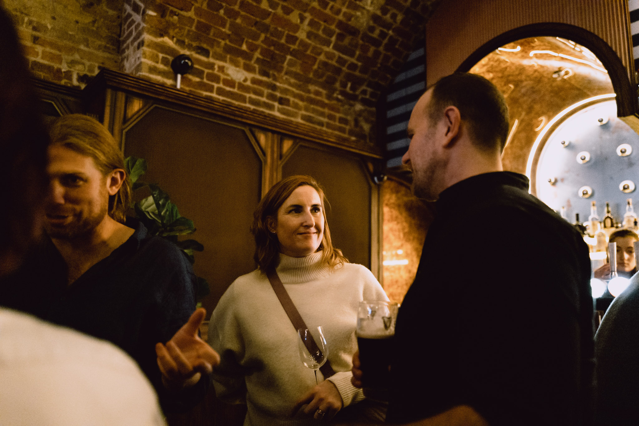 Corporate social — team members, candid moment.